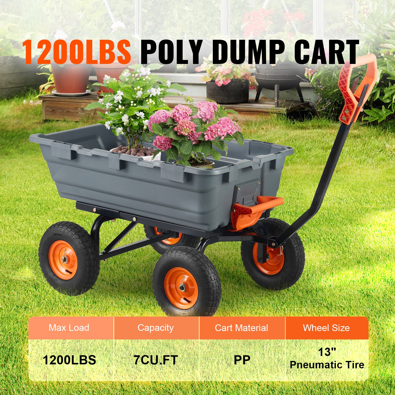 Garden Dump Cart With Steel Frame And Convertible Handle Utility_voghion.com